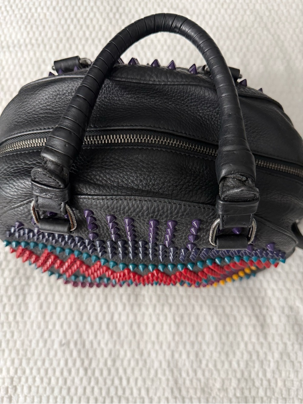 Christian Louboutin Black Dome Satchel with Multicolor Studs - Picture 2 of 7